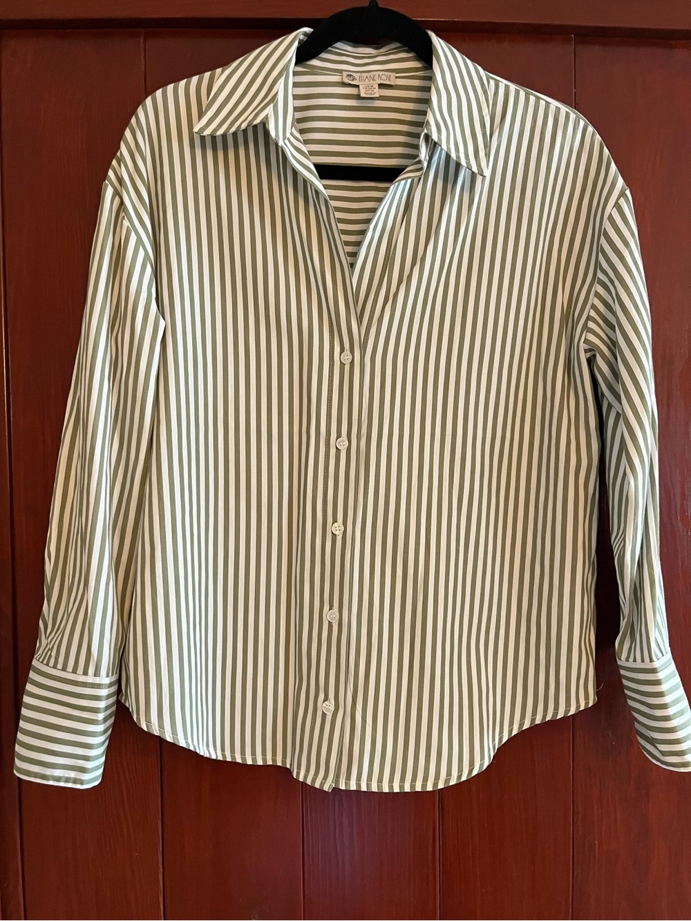 Eliane Rose Striped Long-Sleeve Button-Up Shirt in Olive/White